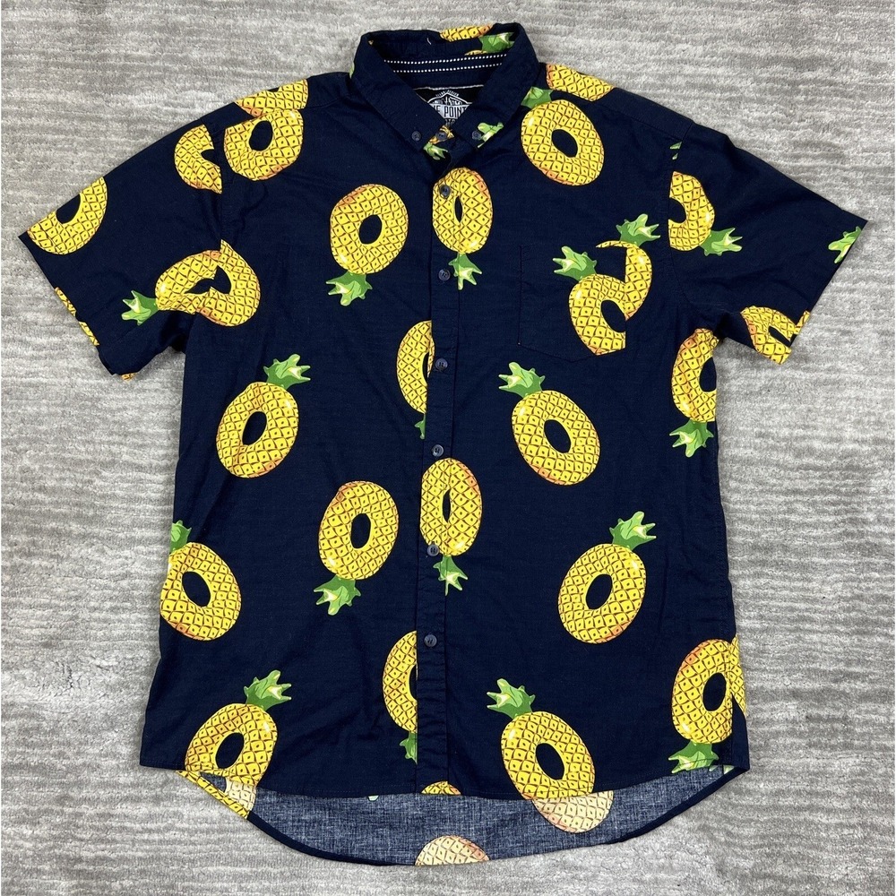 Five Points Industries Mens Shirt Large Blue Pineapple Button Down Slim Fit